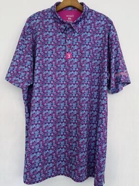 BOGEYBROS Polo Shirt Mens 2XL Purple Geometric Golf Print Stretch Performance